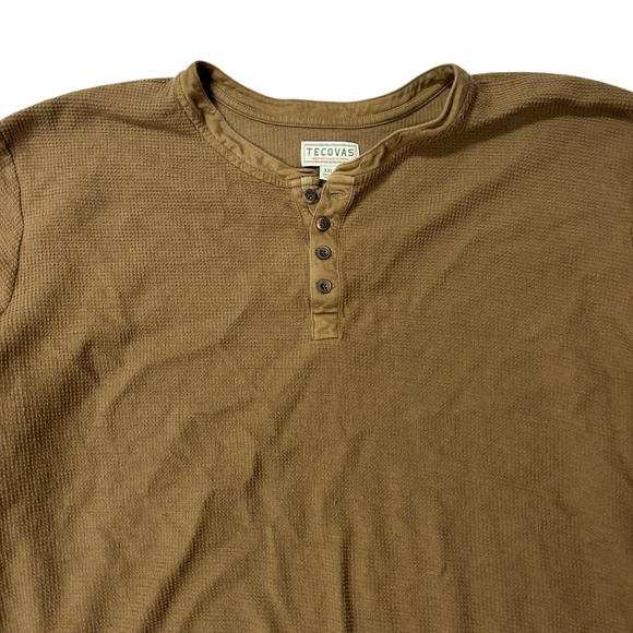 Tecovas Men's Shirt 2XL Brown Waffle Weave Henley Thermal‎ Western Pima Cotton - Picture 2 of 8